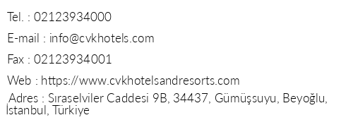 Cvk Taksim Hotel Istanbul telefon numaralar, faks, e-mail, posta adresi ve iletiim bilgileri